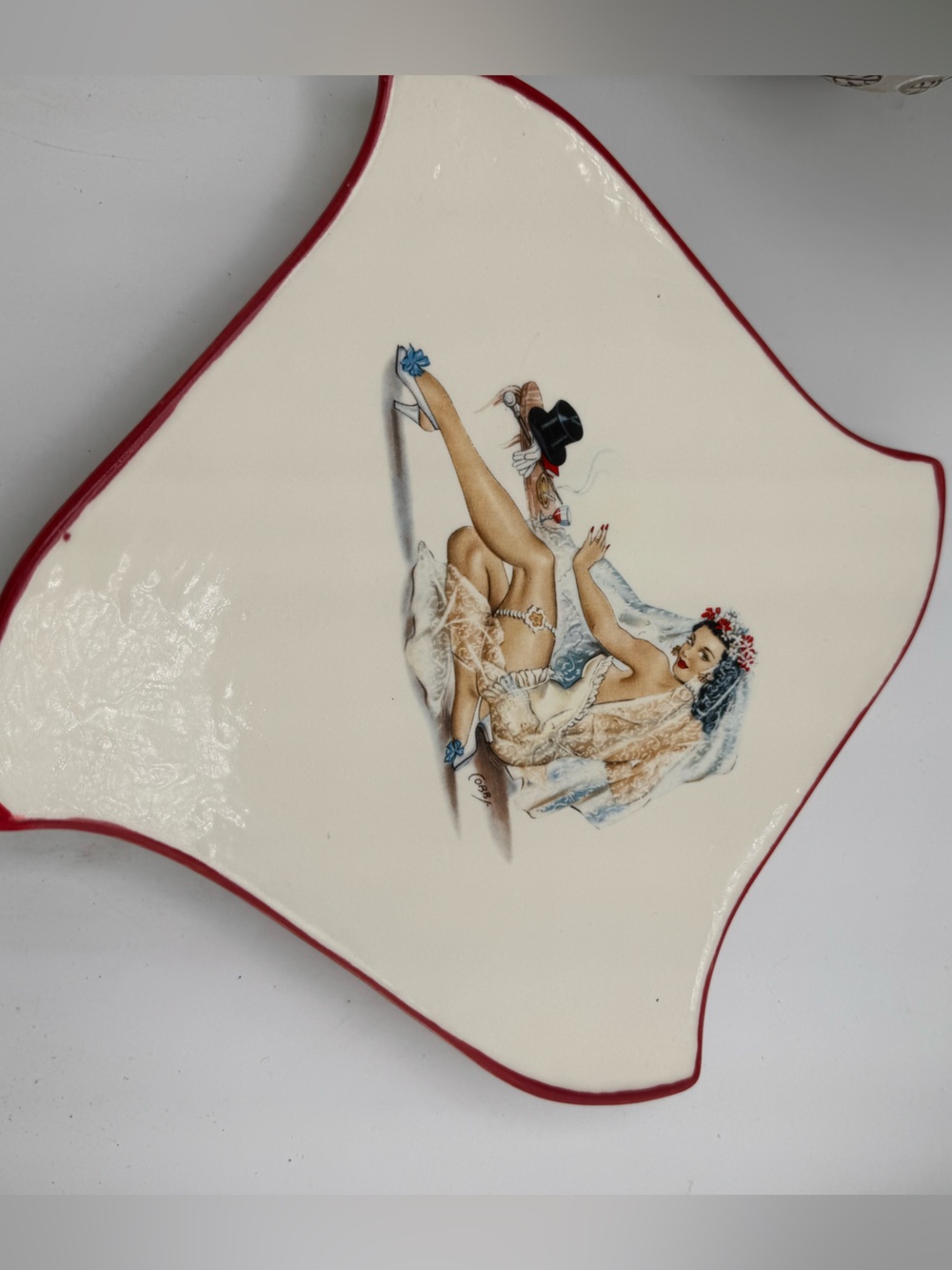 Vintage 1950s British Anchor Pin-Up Girl Artist Ceramic plate Signed Cobb